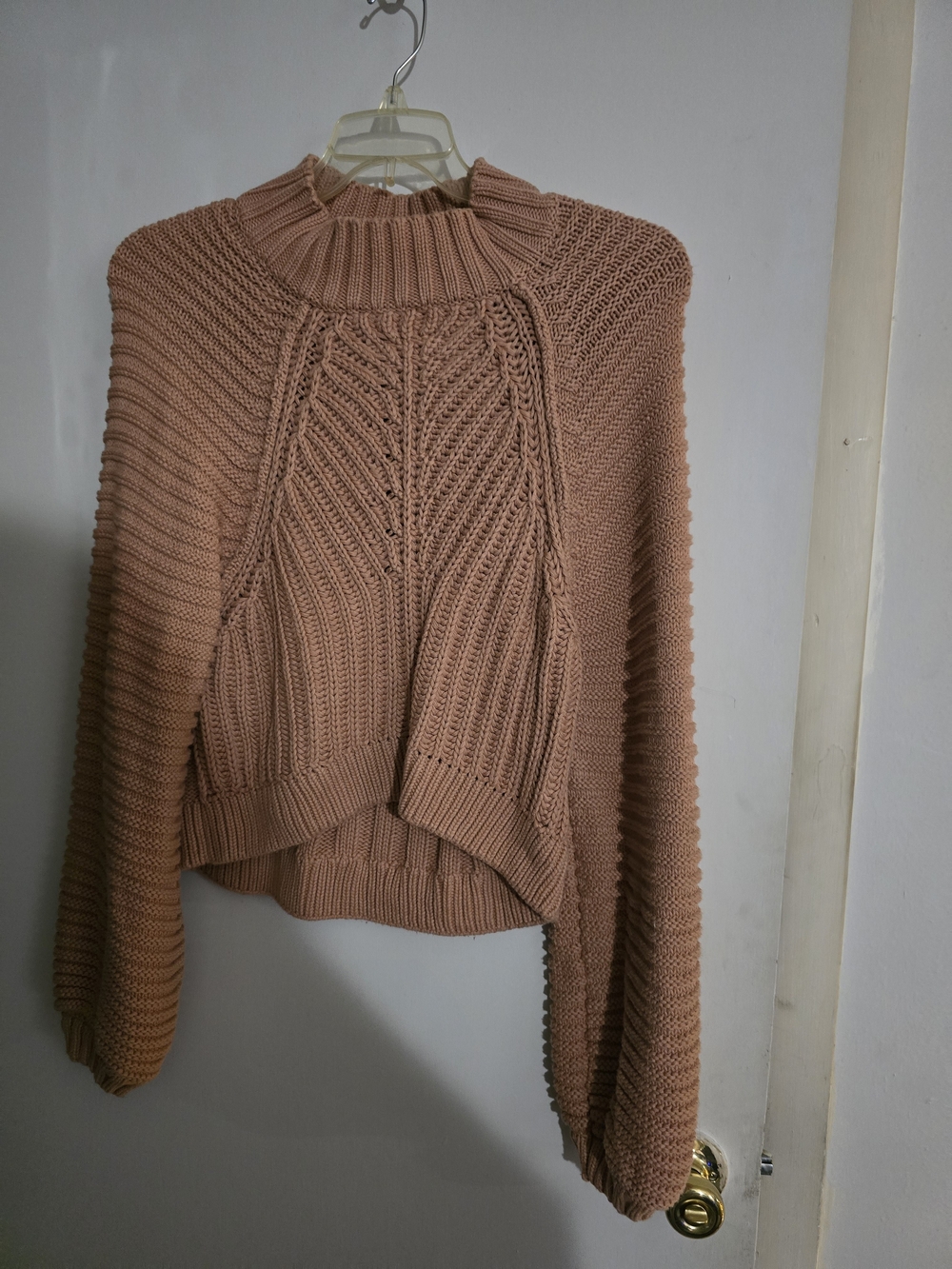 bohme Cropped Cable Knit Mock Neck Sweater in Taupe